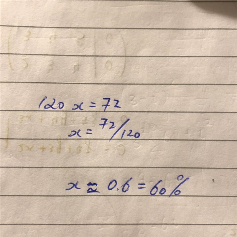 What percent of 120 is 72 A- 86.4% B- 60% C- 1.67% D- 0.6%-example-1