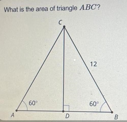 What is the area of triangle ABC? triganometry 12 60 60 А A B-example-1