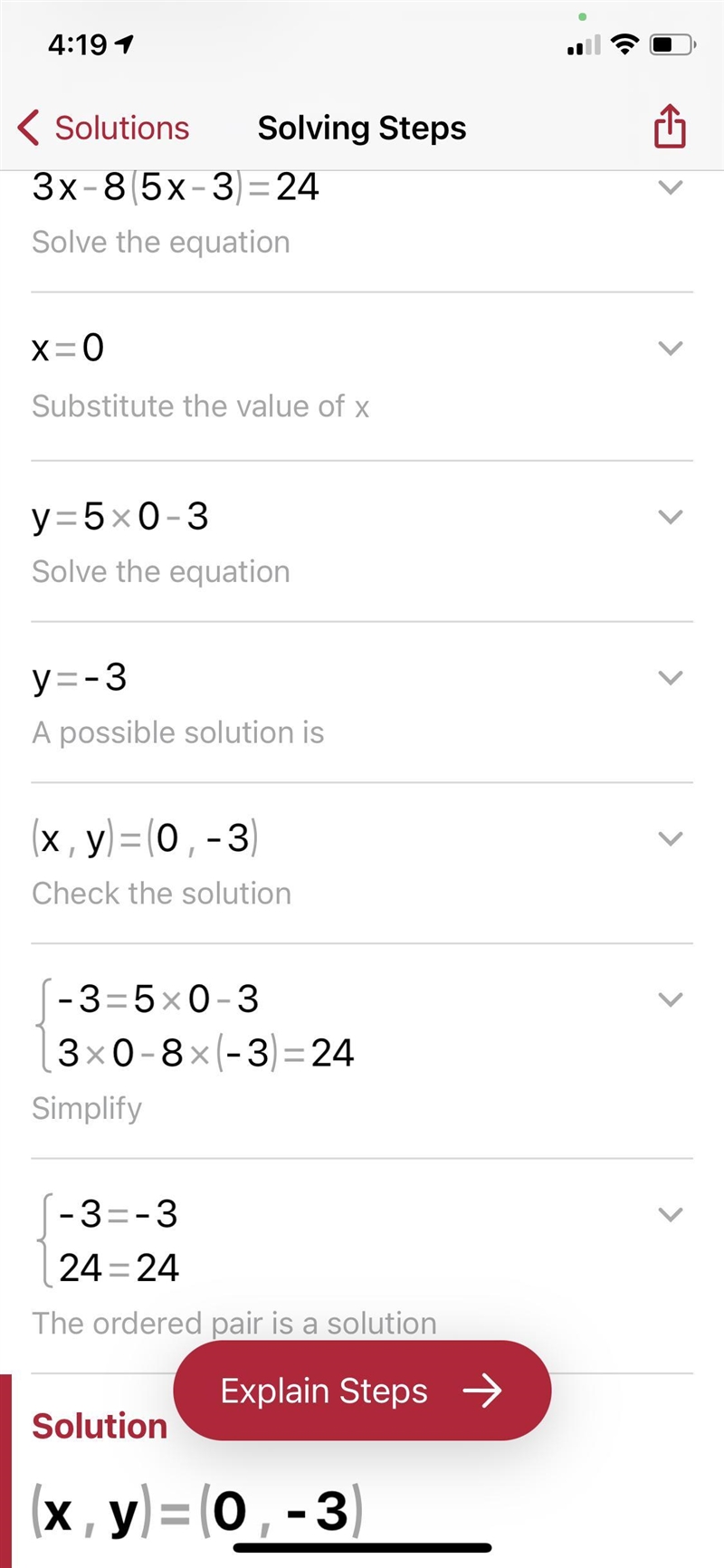 Y=5x - 3 3x - 8y =24-example-1