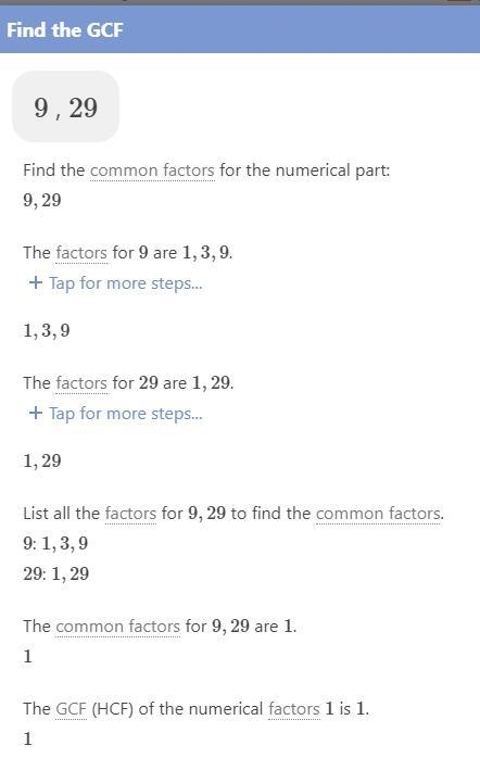 Highest common factor of 9 and 29 ​-example-1