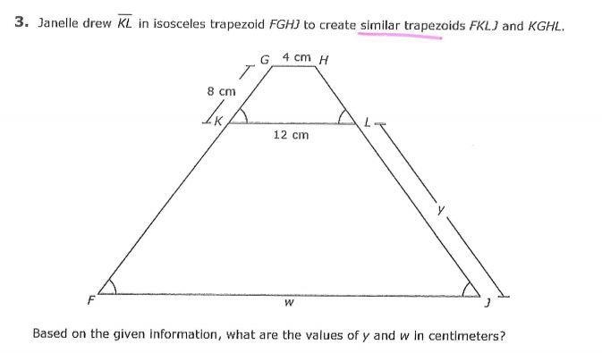 Janelle drew KL in isosceles trapezoid FGHJ to create similar trapezoids FKLJ and-example-1