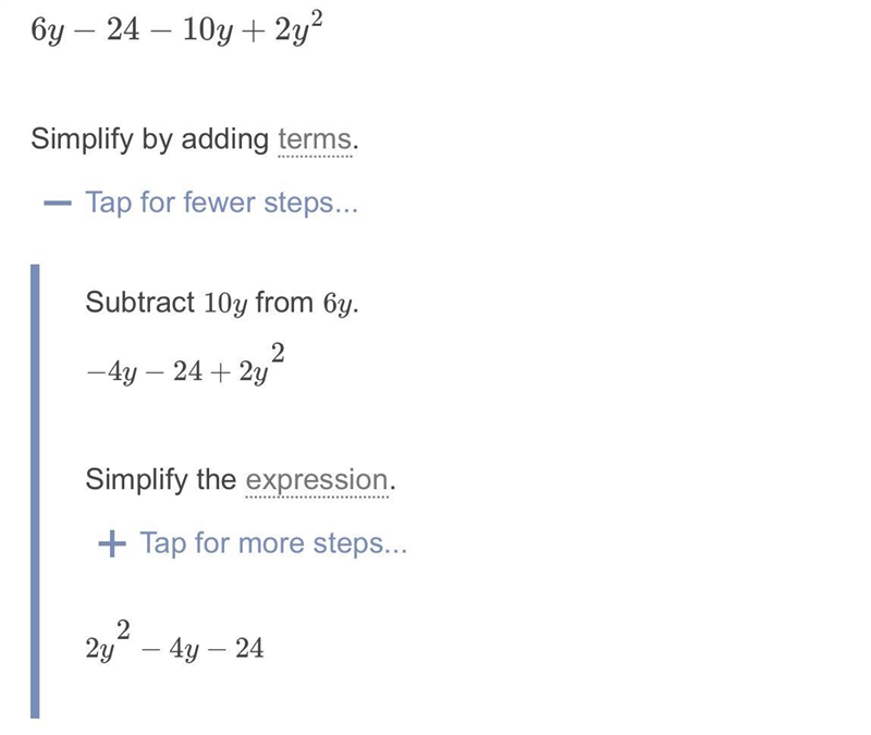 Simplity the expression. 3(2y - 8) - 2y(5 - y)-example-1