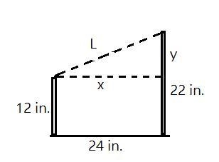 two vertical poles of heights 12 inches and 22 inches are separated by a horizontal-example-1