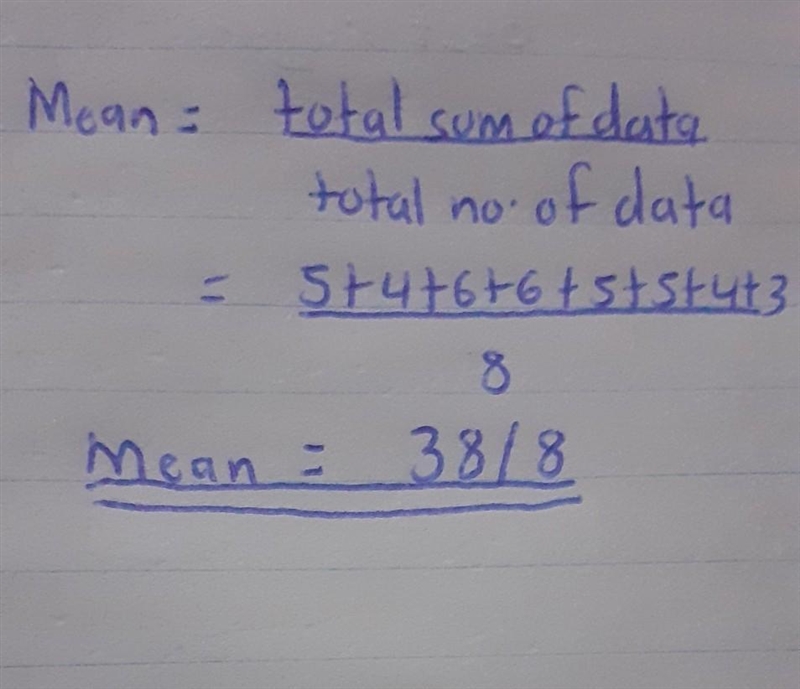 Work out the mean for the data set below: 5, 4, 6, 6, 5, 5, 4, 3 Give your answer-example-1