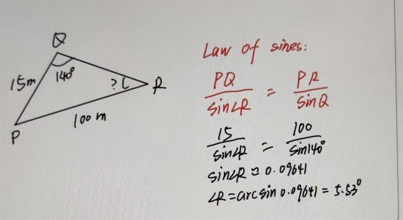 The diagram shows three points P, Q and R on horizontal ground. PQ = 50 m, PR = 100 m-example-1