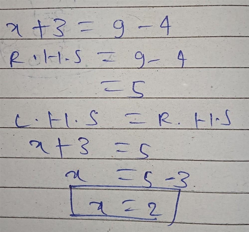 What's x+3 = 9-4? Please help please help-example-1