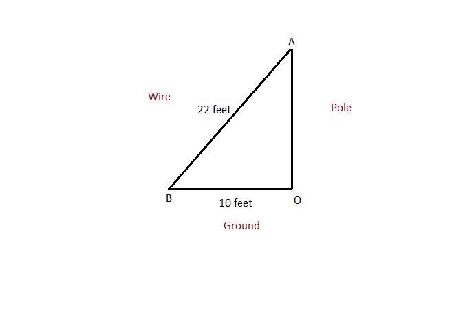 A wire that is 22 feet long connects the top of a pole to the ground. What is the-example-1