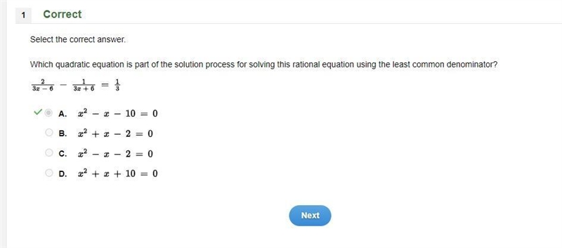 Select the correct answer. Which quadratic equation is part of the solution process-example-1