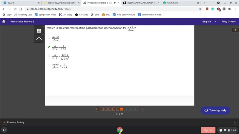 HELP ASAP PLEASE Which is the correct form of the partial fraction decomposition (x-example-1