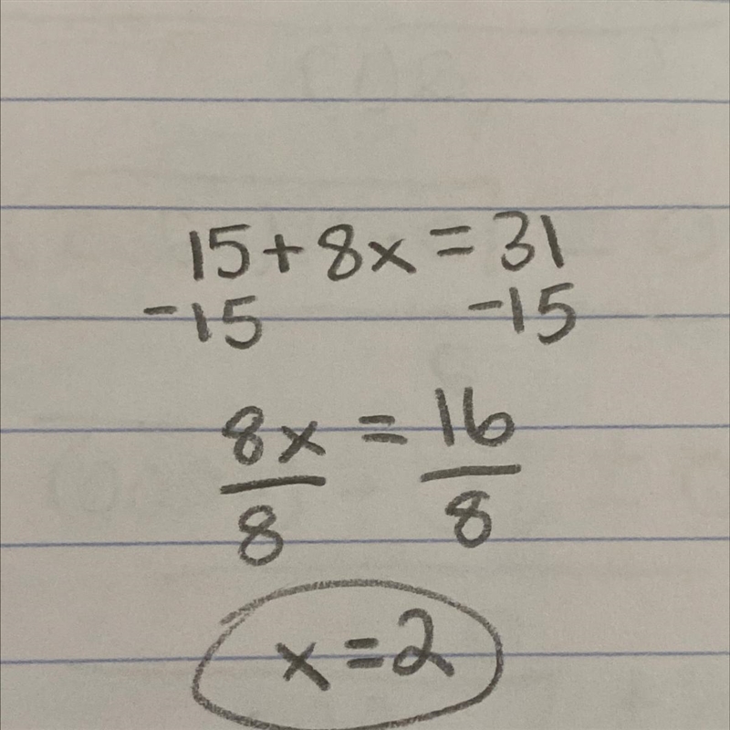 Solve this equation 15+8x=31-example-1