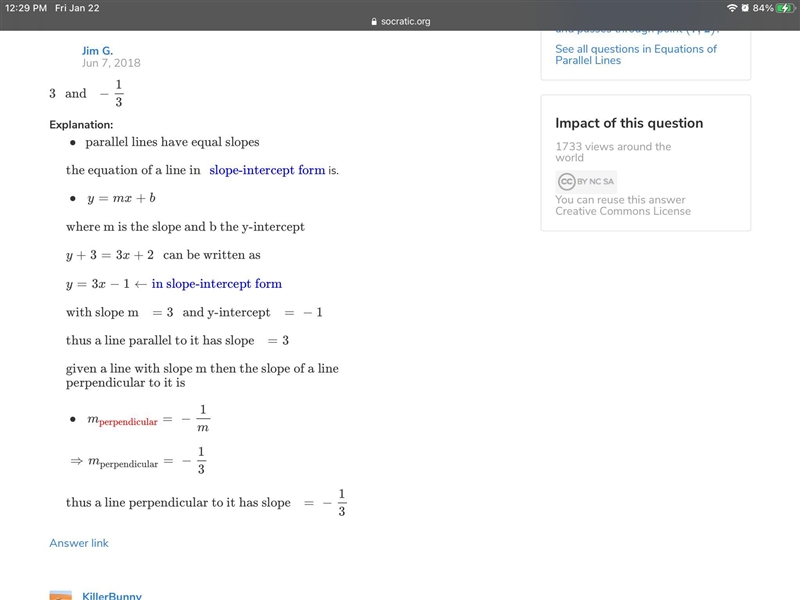 Provide the parallel and perpendicular slopes to the slope m=-1/2​-example-2