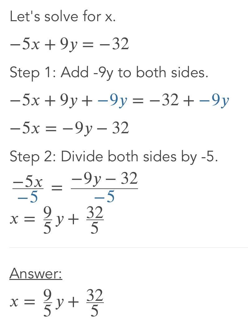 - 5x + 9y = - 32 -5x - 3y = 4-example-2