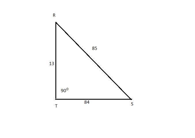 In ΔRST, the measure of ∠T=90°, RT = 13, TS = 84, and SR = 85. What ratio represents-example-1