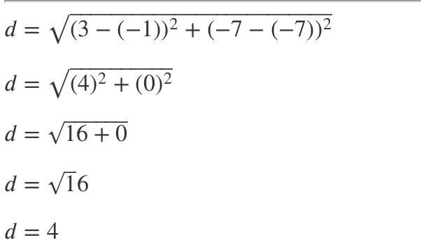 Find the distance between the points. (-1,-7) and (3, - 7)-example-1