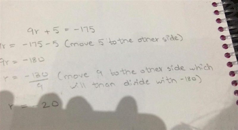 Solve for R 9r +5= -175 With steps pleaseee-example-1