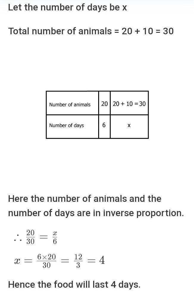 A farmer has enough food to feed 20 animals in his cattle for 6 days. How long would-example-1