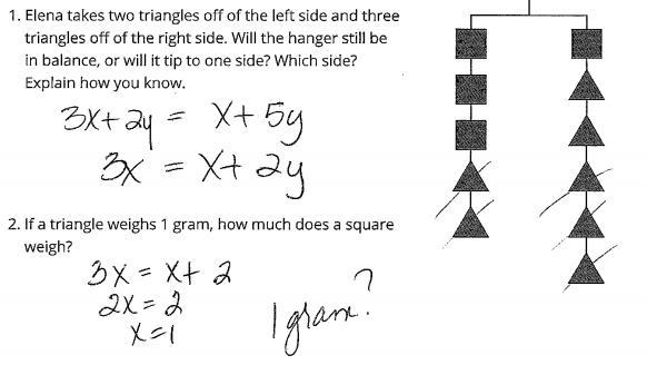 1. Elena takes two triangles off of the left side and three triangles off of the right-example-1