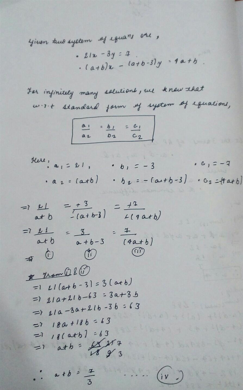 For what values of a and b will the following system of linear equations has infinitely-example-1