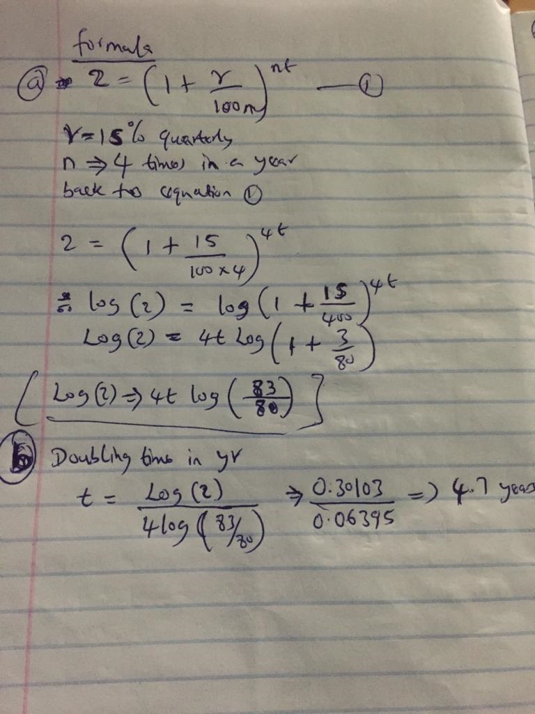 2=(1+r/100n)^nt T=yr R=% Write this exponential statement in logarithmic form for-example-1