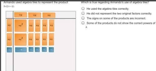 Armando used algebra tiles to represent the product 3 x (2 x minus 1). An algebra-example-1