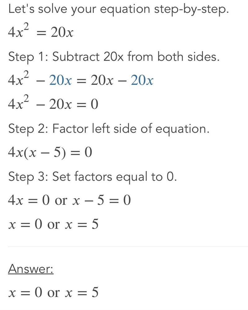 4x^2=20x factor step by step please?-example-1