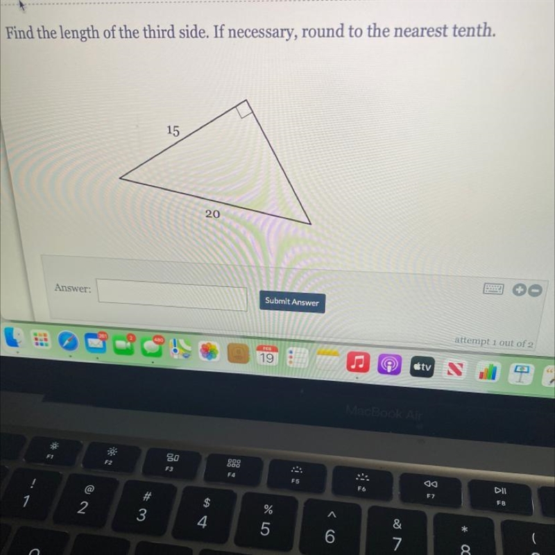 Find the length of the third side. If necessary, round to the nearest tenth. 16 20-example-1