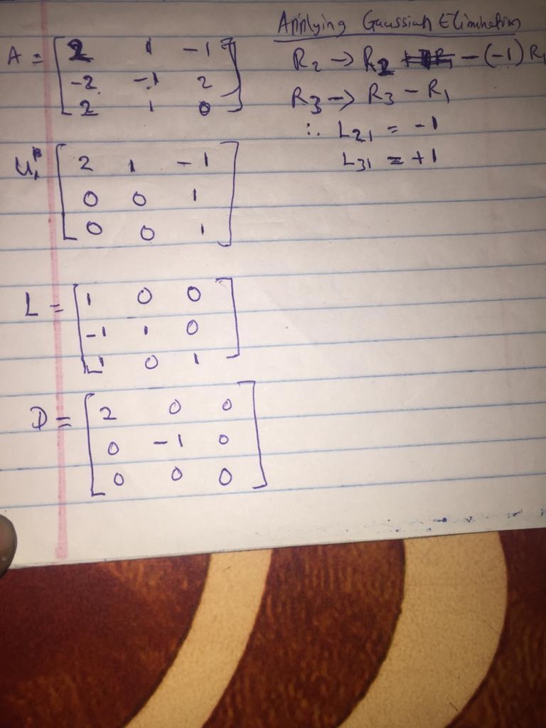 Express A in the form A=L1DU1 where L1 is the lower triangular with 1's along the-example-1