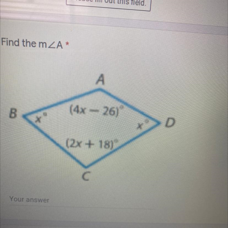 Find the m A B (4x - 26) D (2x + 18) С-example-1