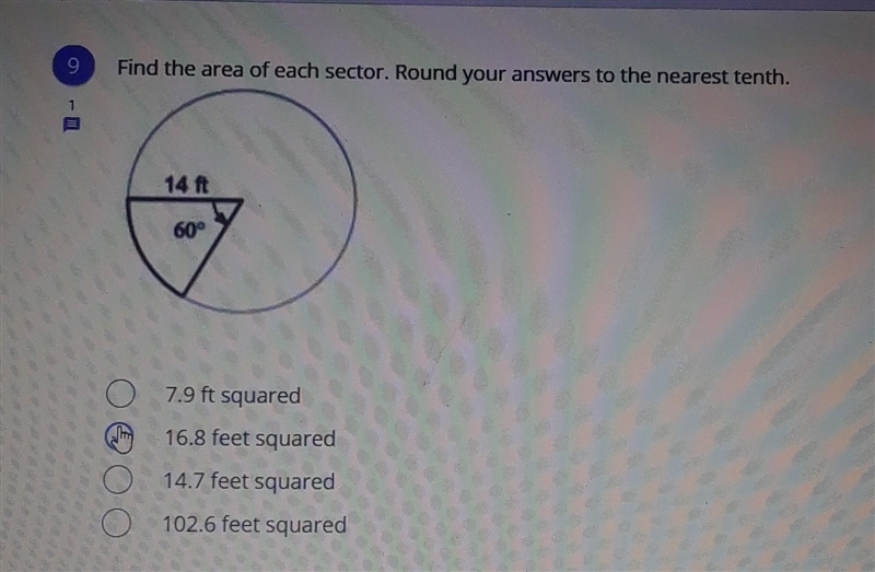 Find the area of each sector. Round your answers to the nearest tenth. ​-example-1