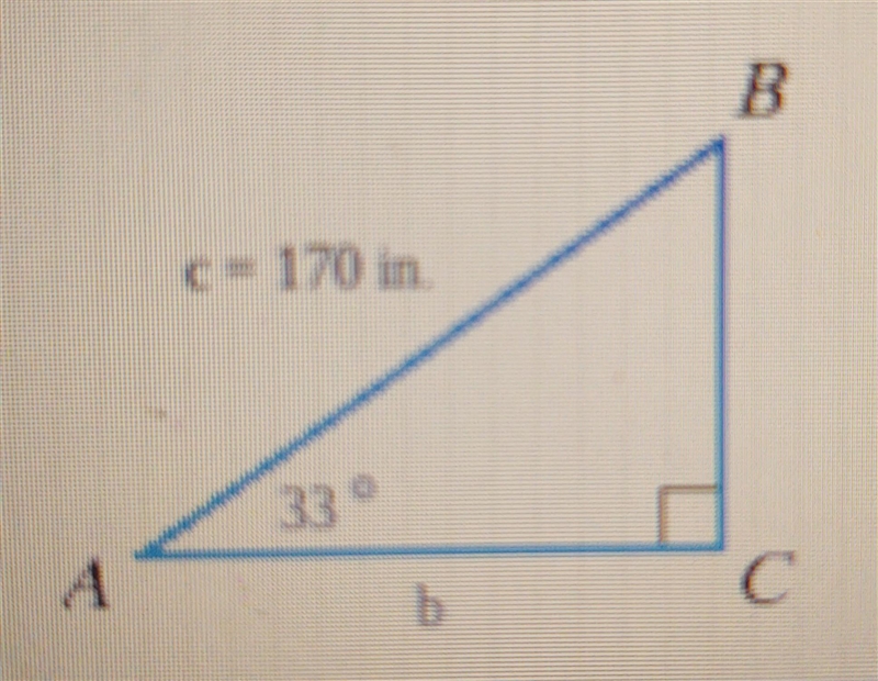 Find the measure of Side b. Round to the nearest whole number. b = __ in.-example-1