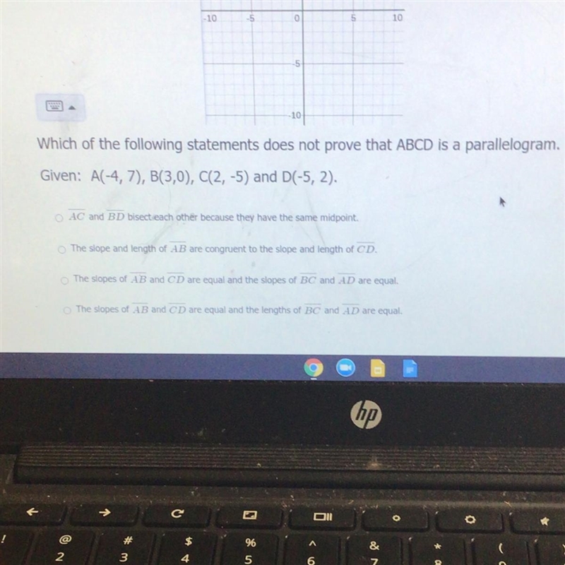 Which of the following statements does not prove that ABCD is a parallelogram. Given-example-1