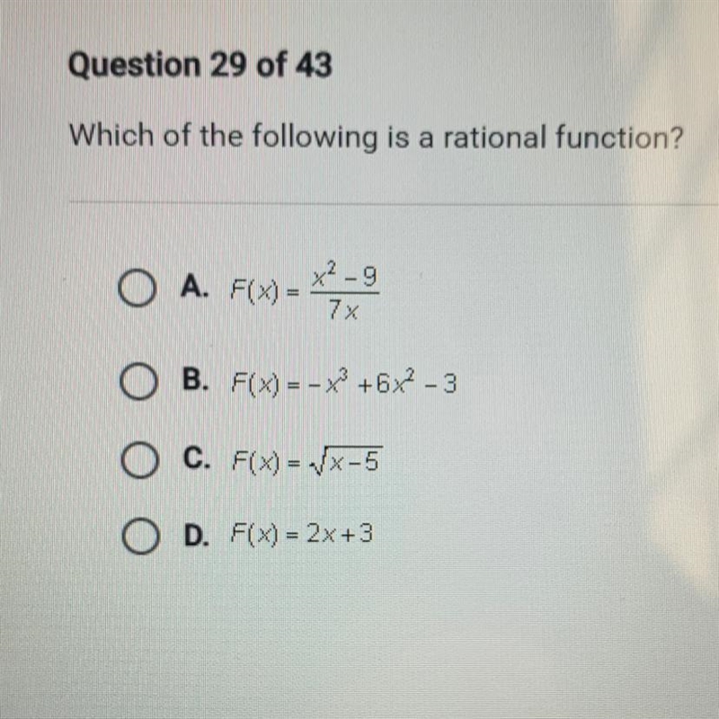 Which of the following is a rational function? A. B. C. D.-example-1