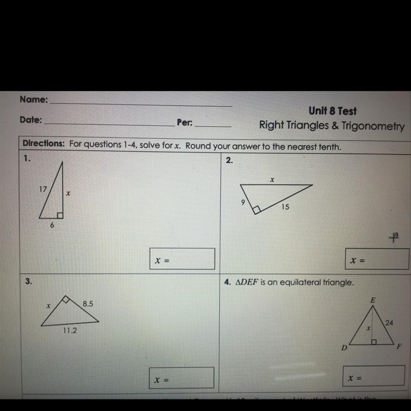 Solve for X. Round your answer to the nearest tenth.-example-1