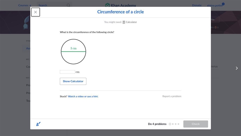 What is the circumference of the following circle?-example-1