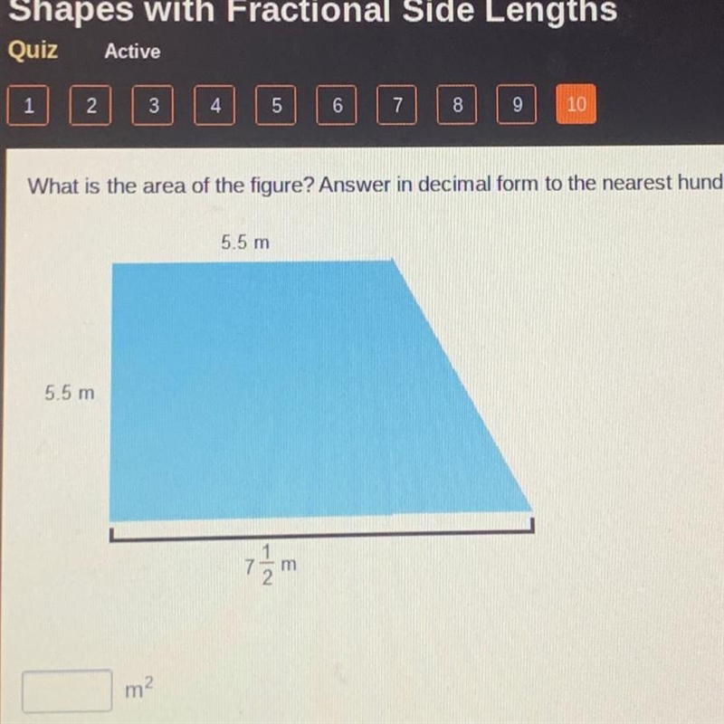 What is the area of the figure? Answer in decimal form to the nearest hundredth. 5.5 m-example-1