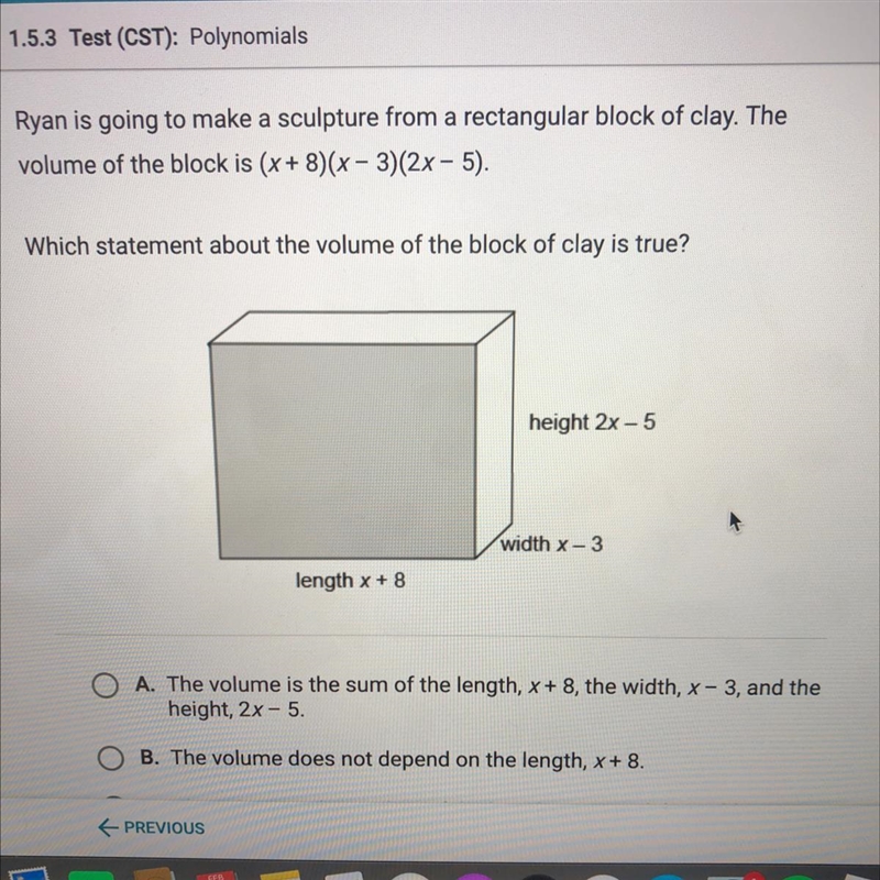 Which statement about the volume of the block of clay is true?? A) the volume is the-example-1