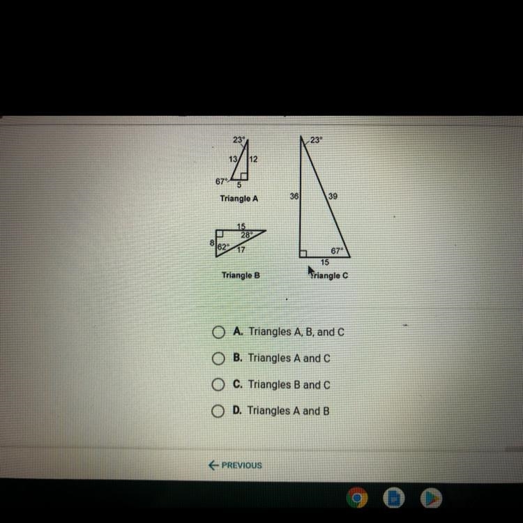 Which triangles are similar?-example-1