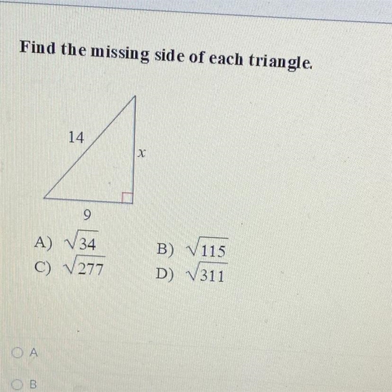 Find the missing side of each triangle Please help-example-1