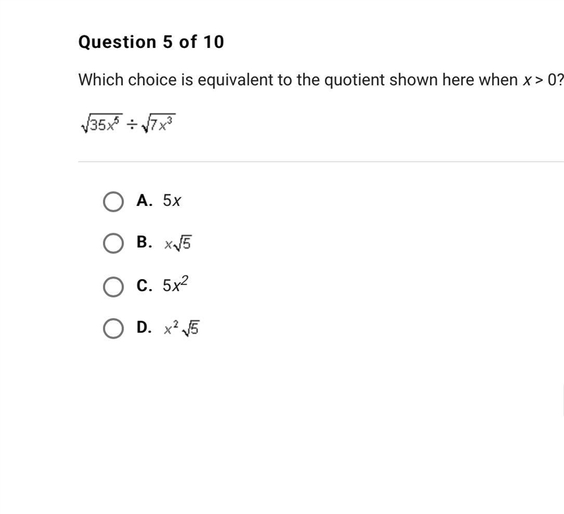 Which choice is equivalent to the quotient below shown here when x>0?-example-1