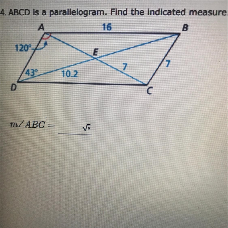 ABCD is a parallelogram. Find the indicated measure:-example-1