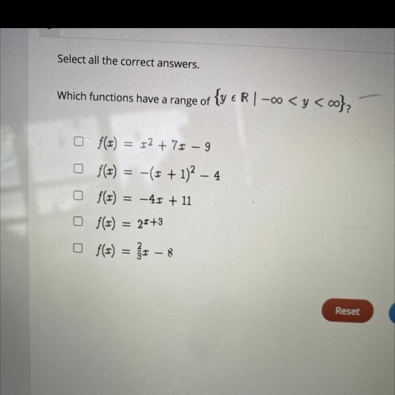 Which functions have a range of.. SELECT MORE THAN 1-example-1