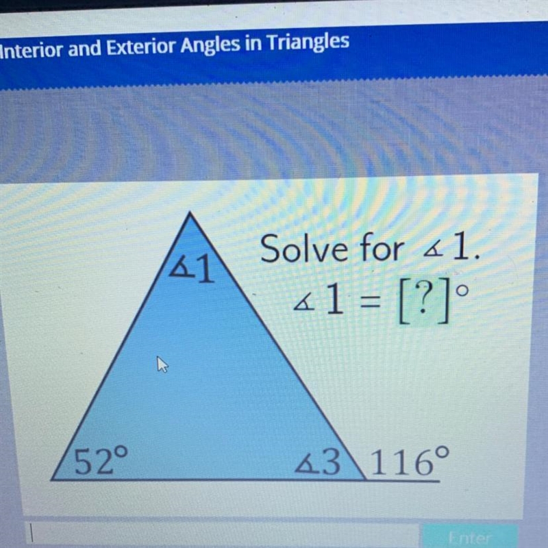 <1 Solve for <1. <1 = [?]° 52° <3 116°-example-1