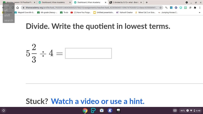 5 2/3 divided by 4 = what?-example-1