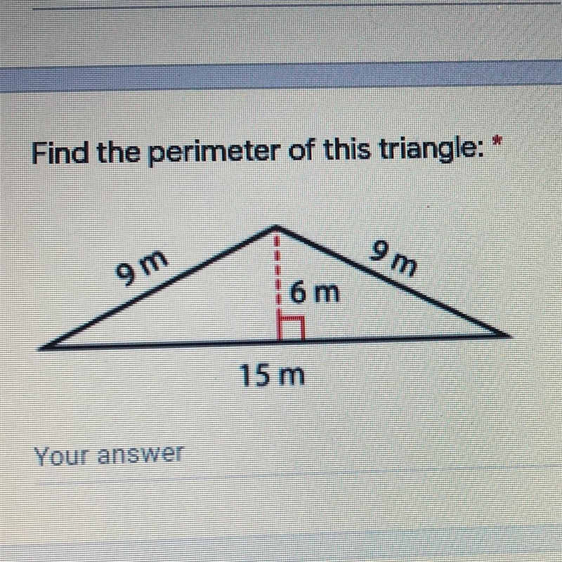 Find the perimeter of this triangle: 9m 6m 15 m-example-1