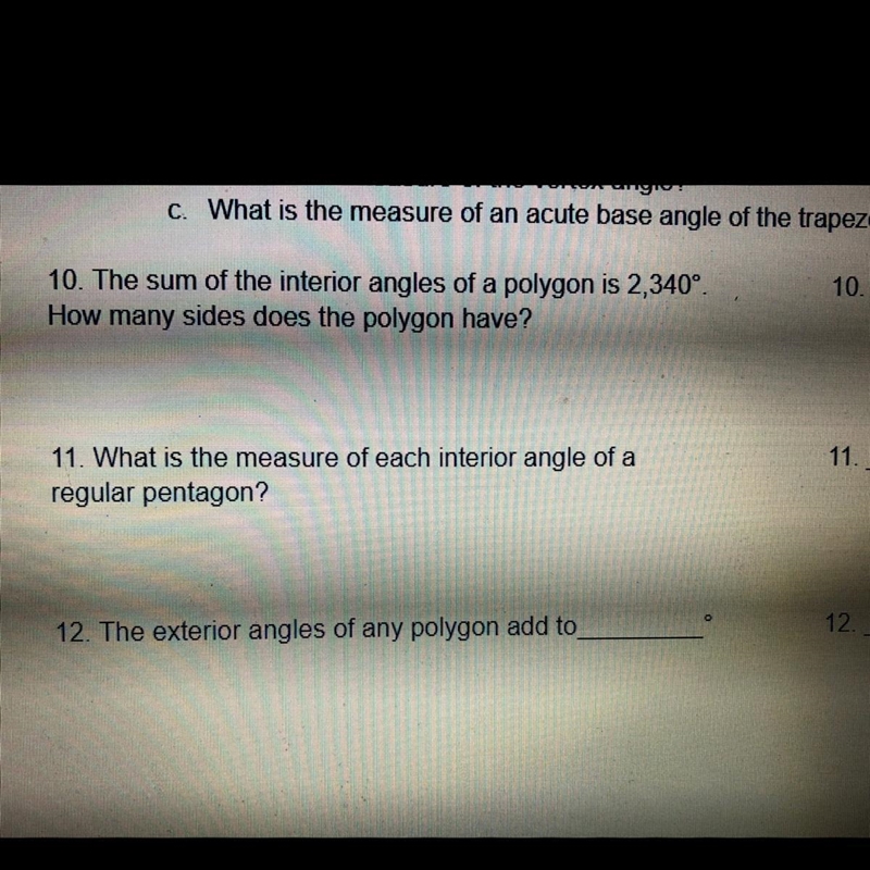 10. 10. The sum of the interior angles of a polygon is 2,340° How many sides does-example-1