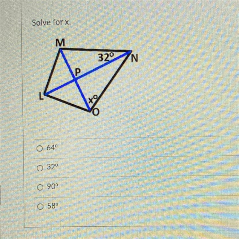 Solve for x angle given: 32 answer choices -64 -32 -90 -58-example-1