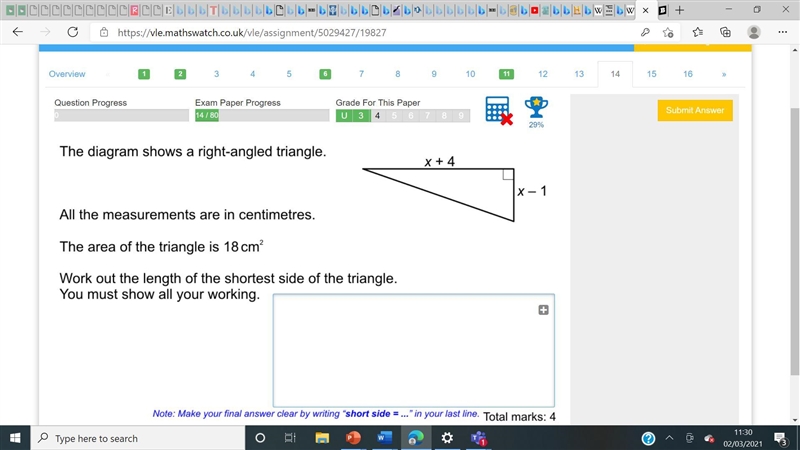 The diagram shows a right angle triangle..-example-1