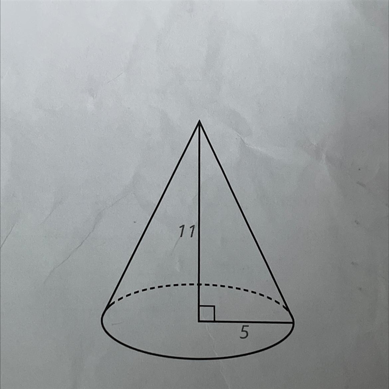 The radius of a cone is 5 and the height is 11. What is the slant height, lateral-example-1