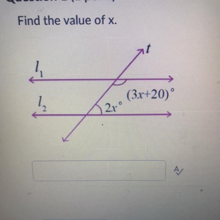 Find the value of x. (3x+20) º 12°-example-1