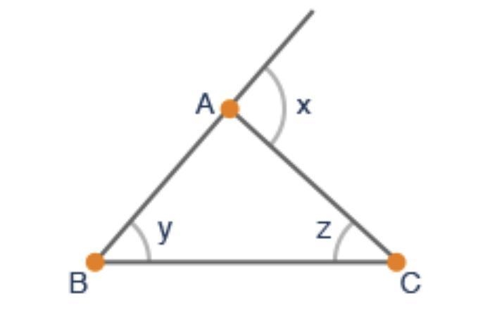 Which relationship is always true for the angles x, y, and z of triangle ABC? (4 points-example-1